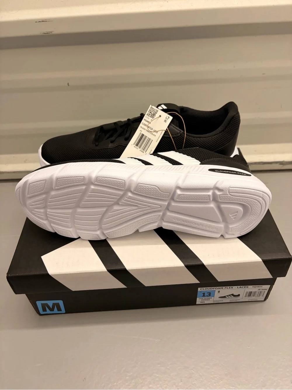 adidas Men's Cloudfoam Flex Laces Running Shoes Black White NIB - Size 13